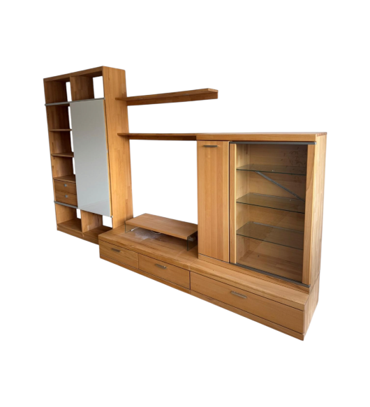 Ansamblu Mobilier Living din Lemn Masiv de Fag - Bibliotecă și Unitate TV Modernă