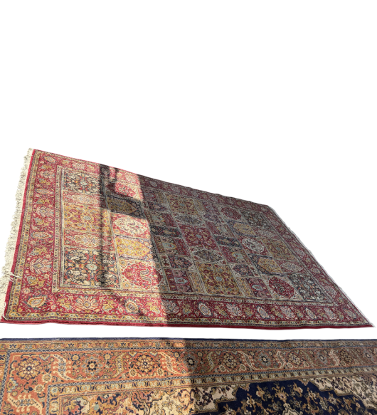 Covor Oriental Tradițional Persan Manual din Lână și Bumbac, Model Casete cu Motive Florale