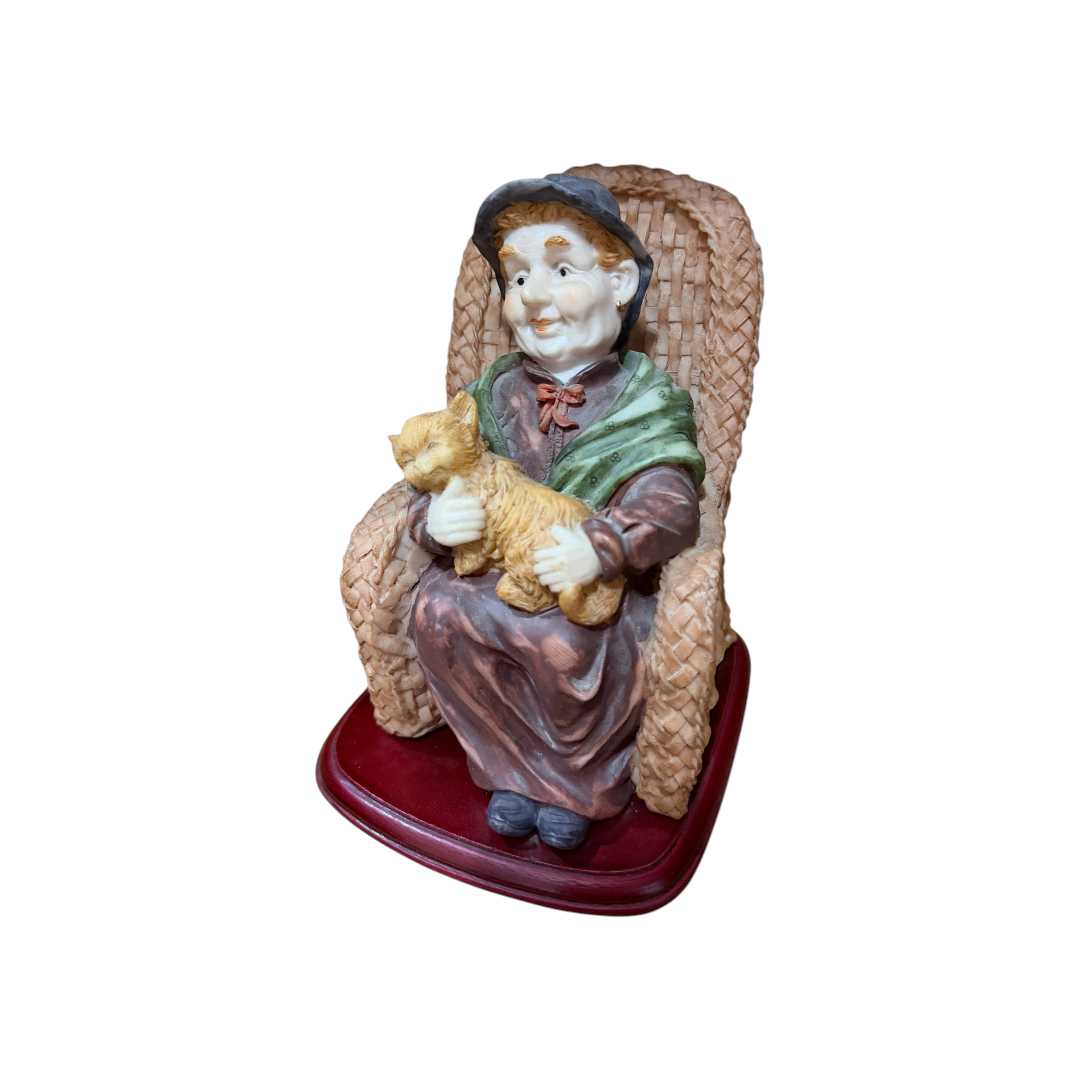 Figurină Decorativă Vintage din Rășină și Lemn cu Bază Semirotundă