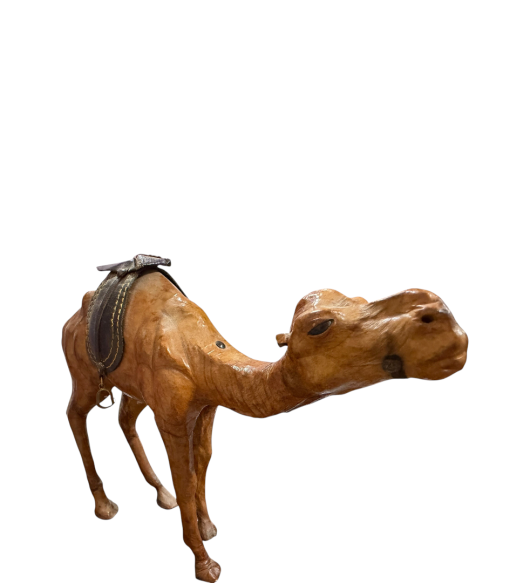 Figurină Vintage Cămilă din Piele Naturală și Metal - Statuetă Artizanală Decorativă