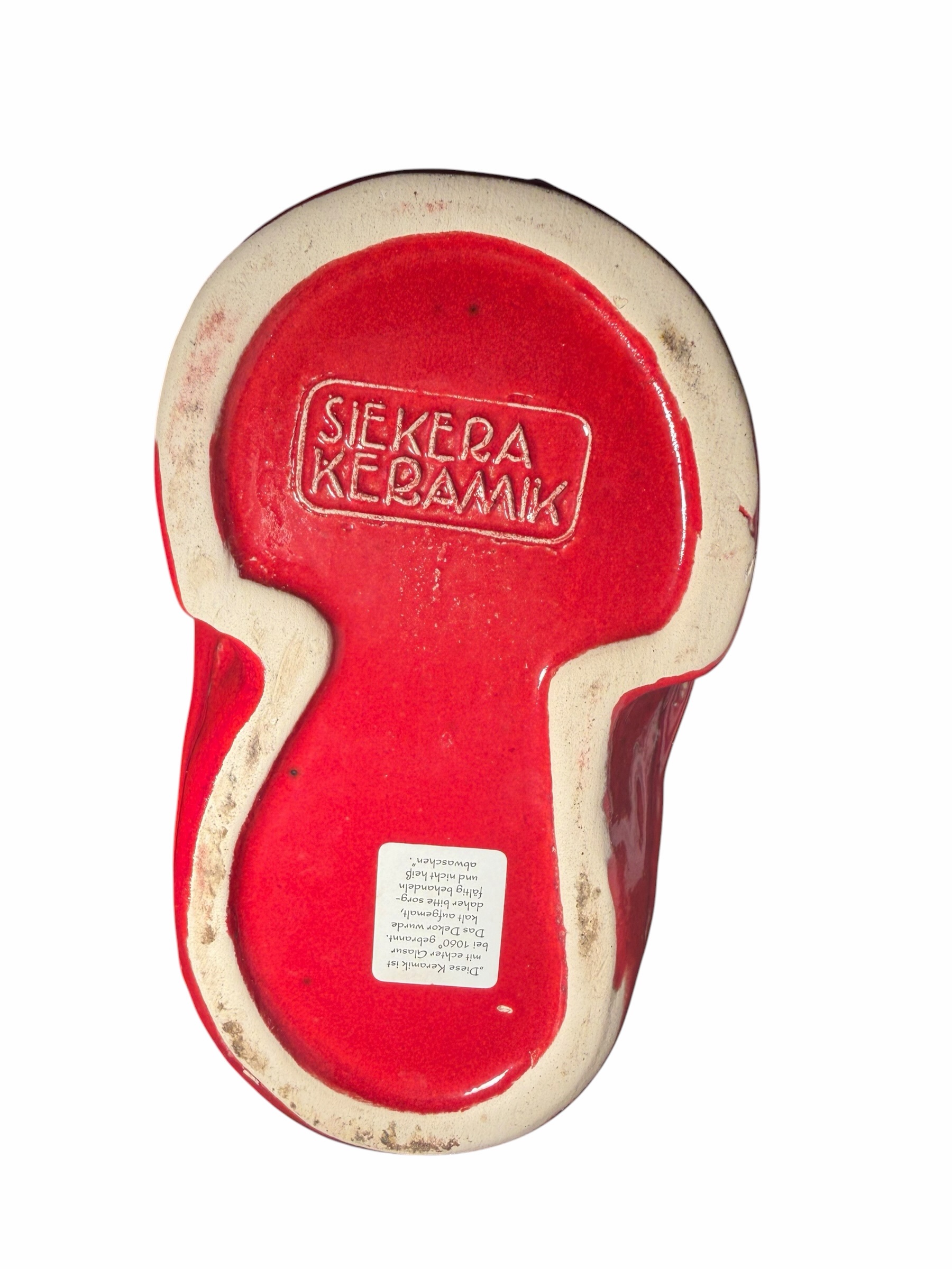 Cizmă decorativă din ceramică glazurată roșie cu detalii aurii, stil retro de Crăciun - imagine 2