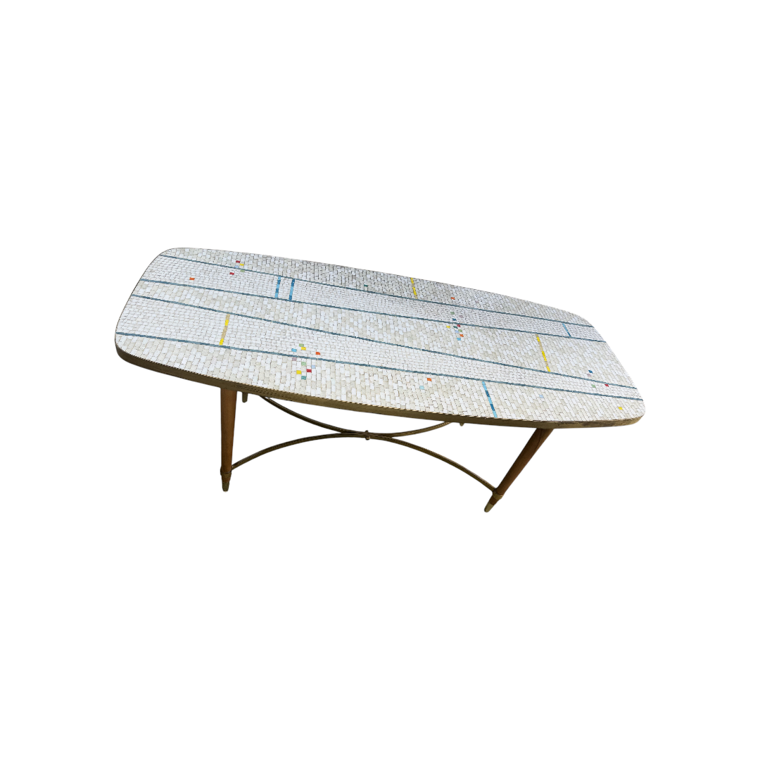 Măsuță de cafea mid-century modern cu mozaic ceramic și picioare din metal