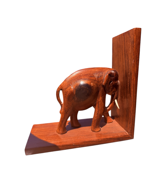 Opritor de carti vintage din lemn masiv, sculptat manual sub forma de elefant