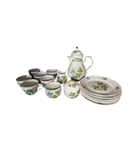 Serviciu de Ceai și Cafea din Porțelan Clasic Vintage Alb-Verde-Galben