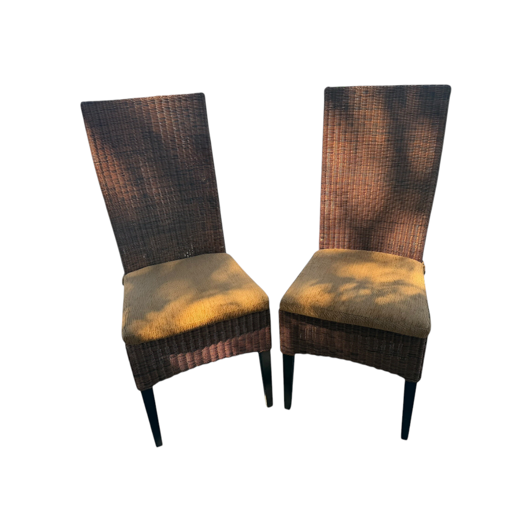 Set de 2 Scaune Dining din Ratan Impletit si Lemn Stil Rustic Colonial