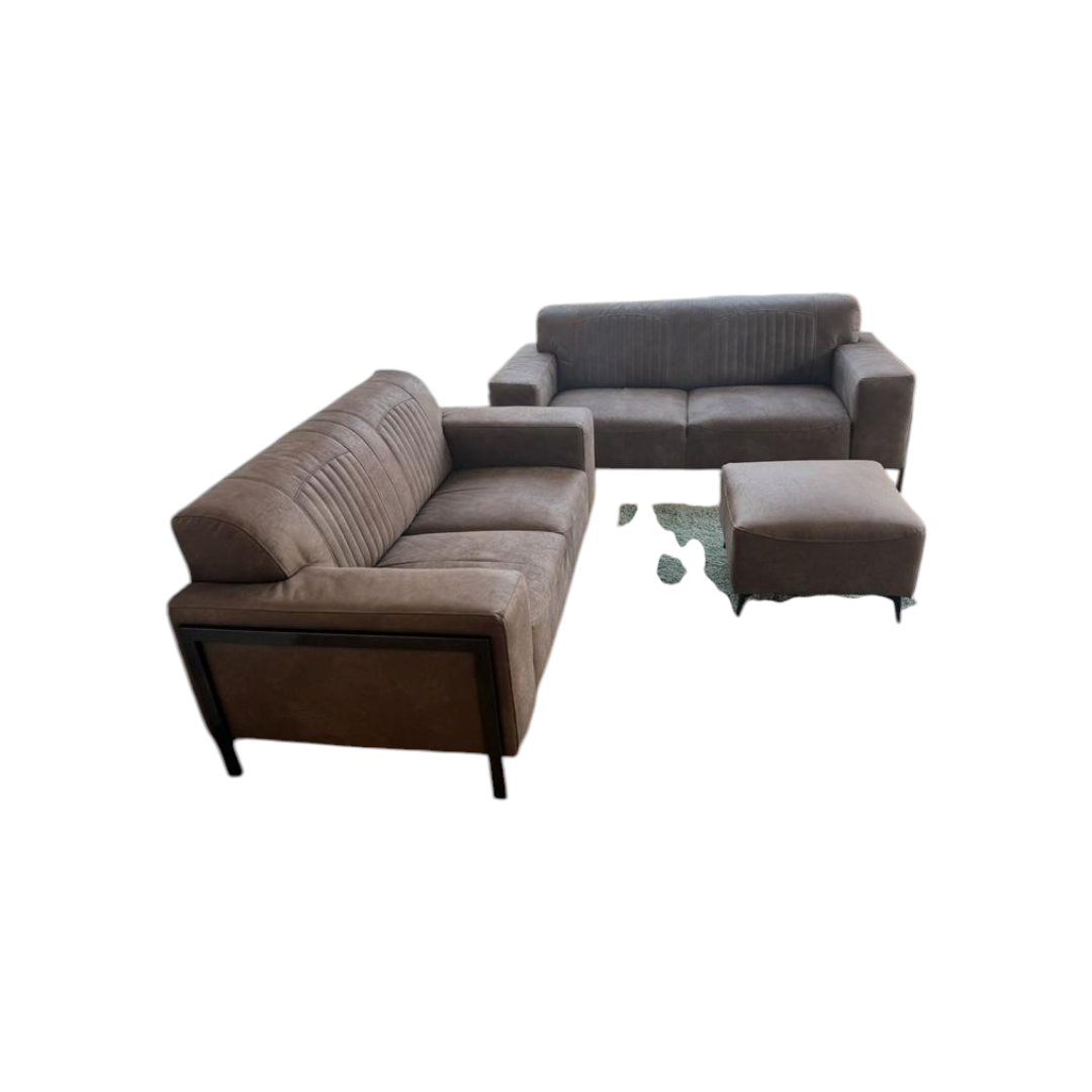 Set Mobilier Living Modern - Două Canapele și Taburet din Microfibră Premium, Maro