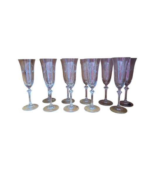 Set Vintage de Pahare pentru Șampanie din Cristal Gravat