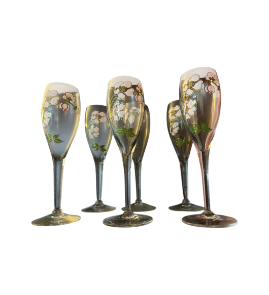 Set de Pahare pentru Șampanie Vintage Pictate Manual - Design Art Nouveau Elegance