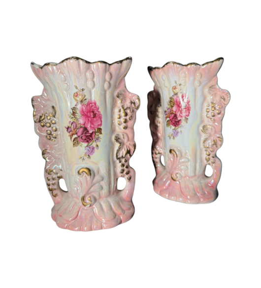 Set de Vaze Decorative Vintage din Porțelan, Stil Baroc cu Detalii Aurii