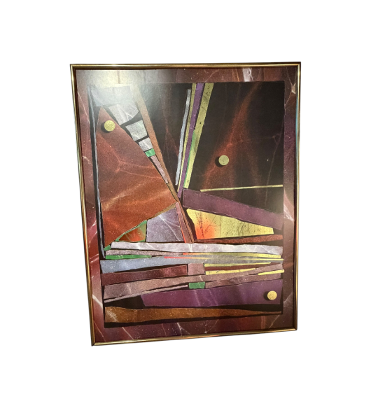 Tablou Decorativ Înrămat Abstract Geometric - Eleganță Metalică și Sticlă